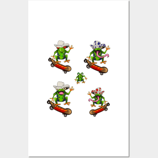 Frog 5 pack Kawaii Froggy Skateboarding Cute Frog in Texas cowboy hat Funny toad toads amphibian tadpole Green Red eyed tree frogs rain forest Lizard dragon zoology gift frog Posters and Art